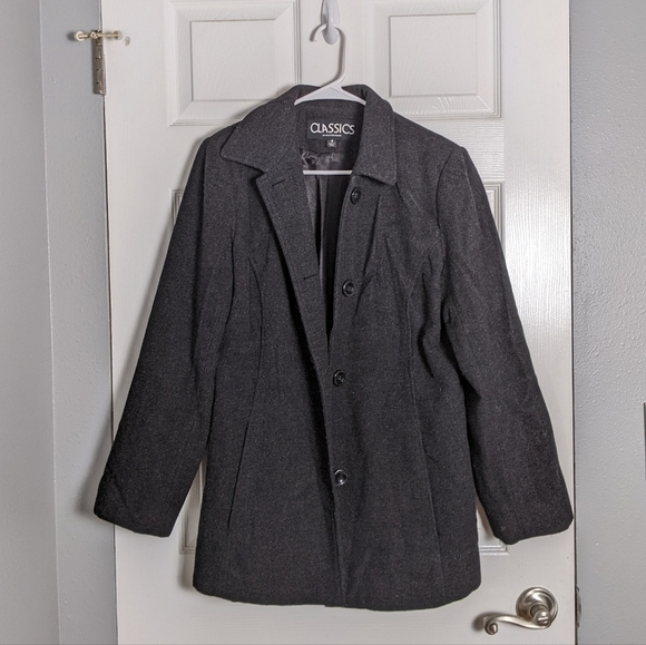 Vintage Wool Charcoal Grey Long Button Up‎ Peacoat by Kristen Blake Size 4 - Picture 1 of 7